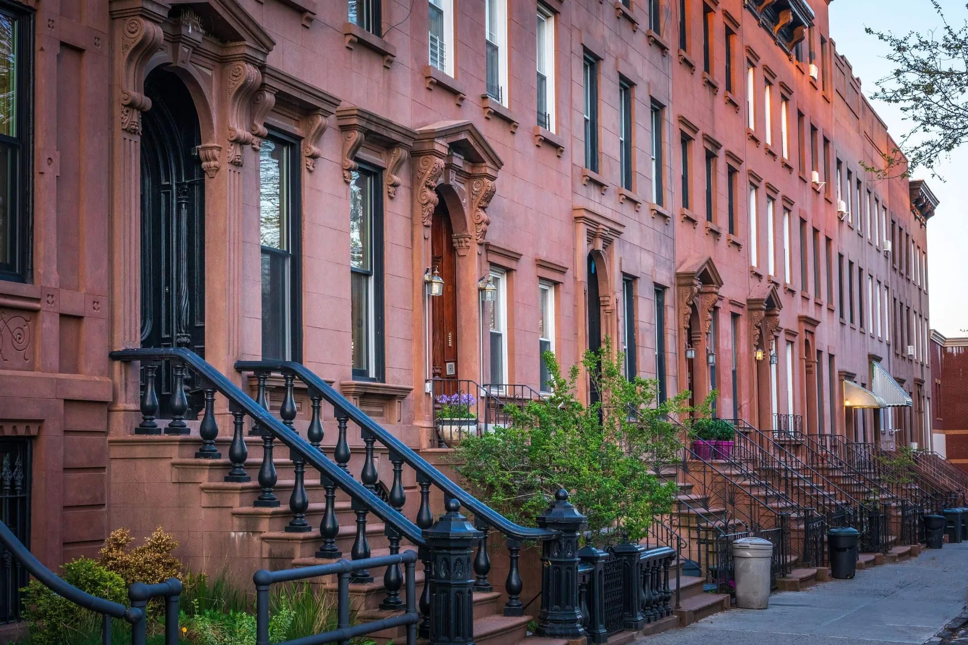 A street of New York brownstones